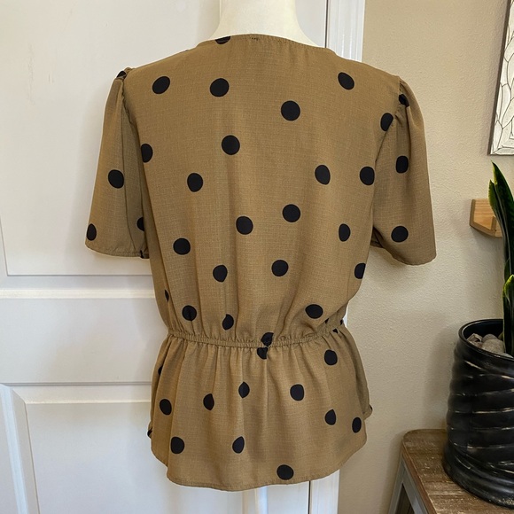 OLM Polka Dot Twist Front V Neck Blouse - Picture 8 of 11